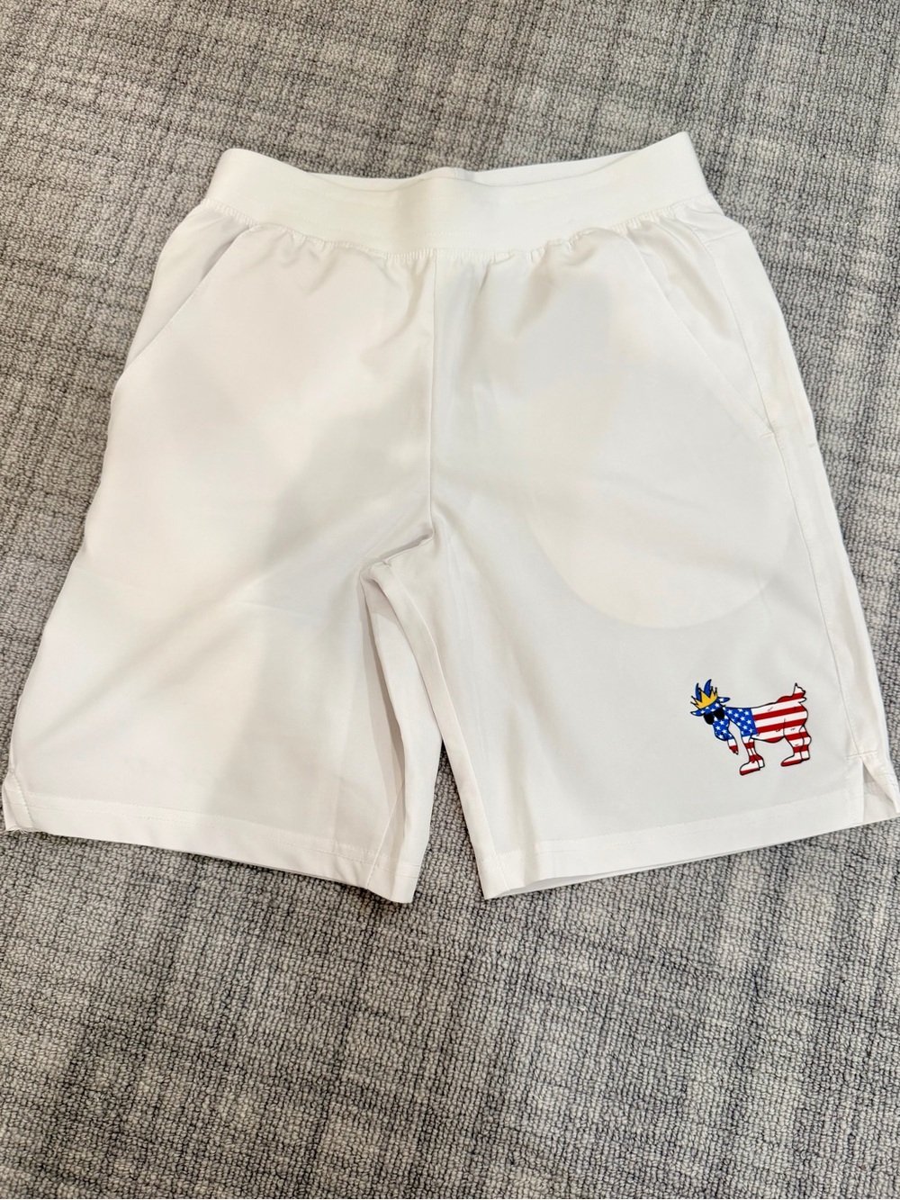 GOAT USA White Boy’s Athletic Shorts with Stars & Stripes goat Accent
